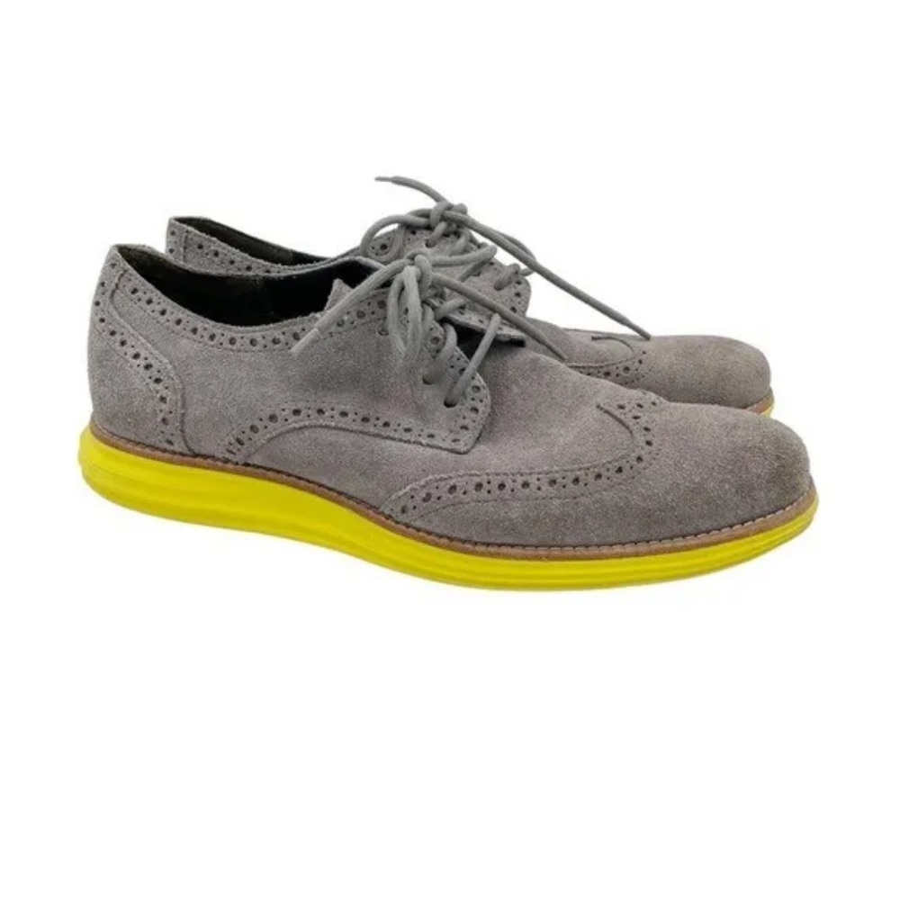 COLE HAAN Gray Suede / Yellow Lunargrand Wingtip Oxfords